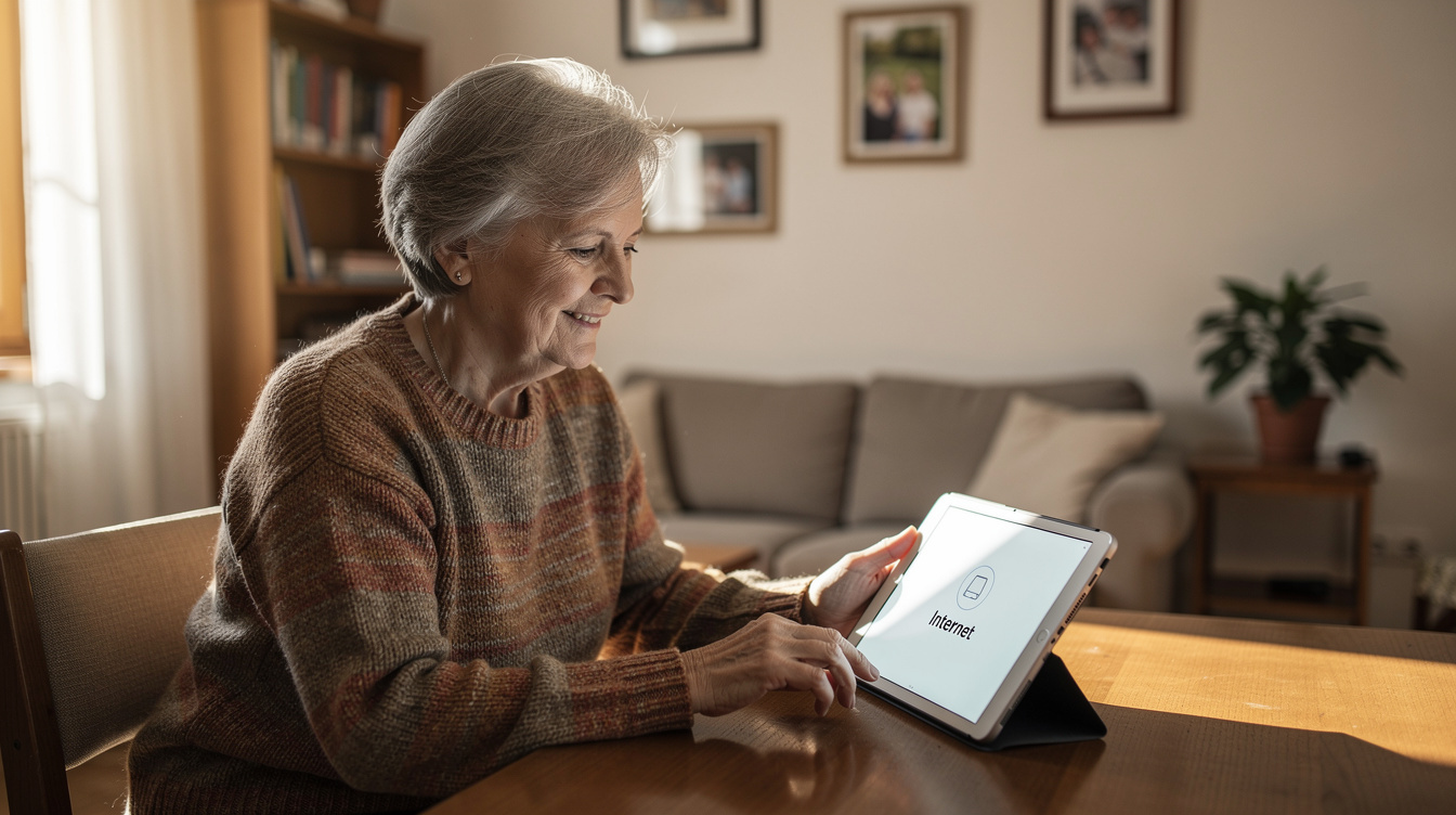 Senior woman using a tablet to register for an event online