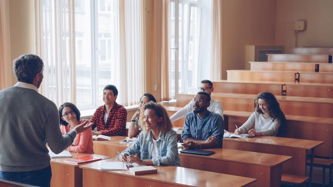Seniors attending a language course in a classroom